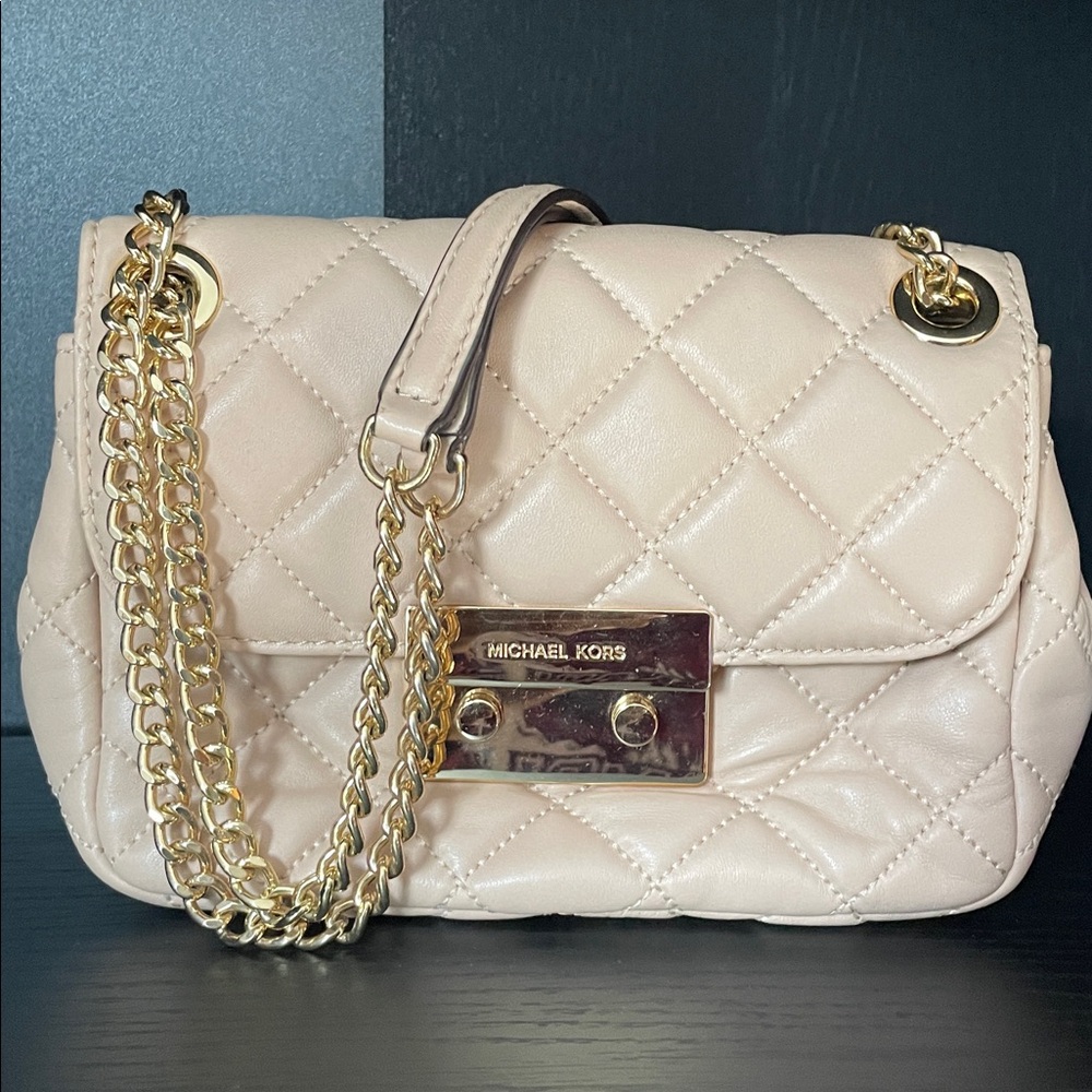 Michael Kors Cream Quilted Bag with Gold Chain